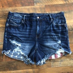 KanCan Distressed frayed American flag denim jean shorts size 18